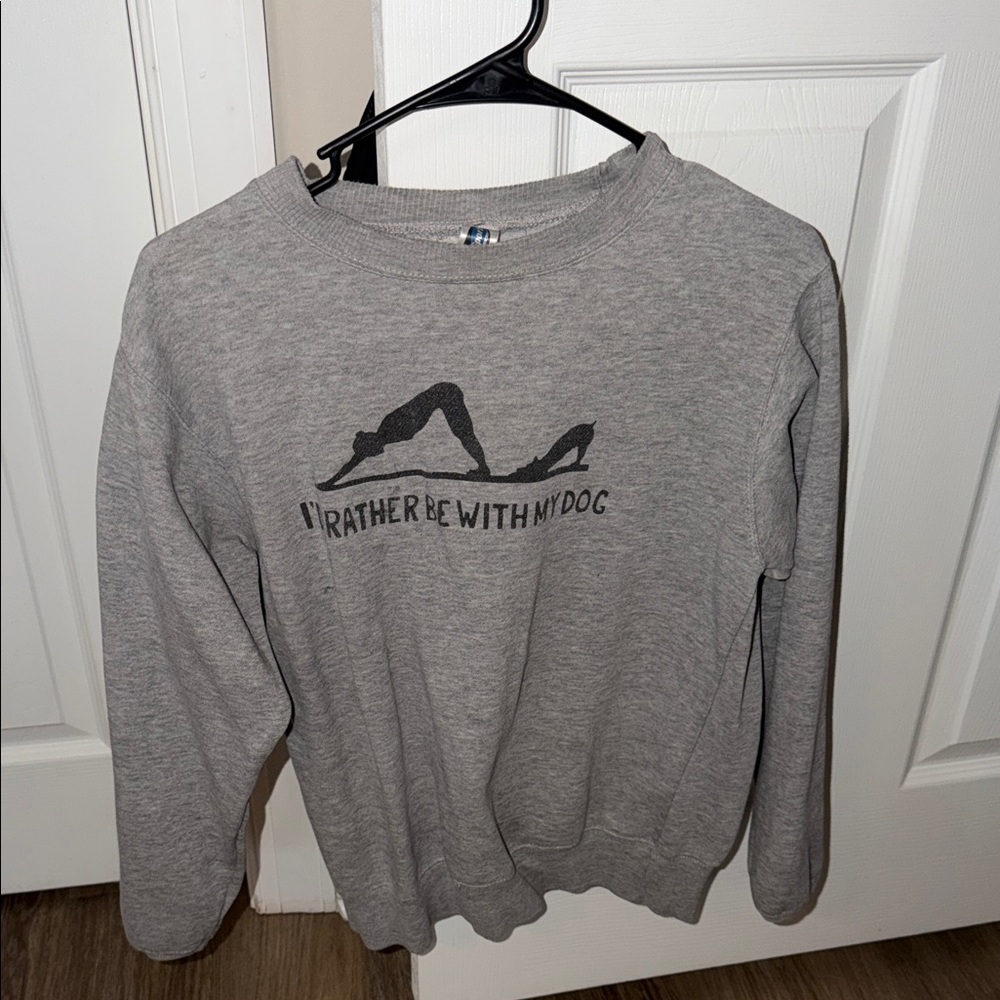 “I’d Rather Be with My Dog” Gray Graphic Yoga Sweatshirt